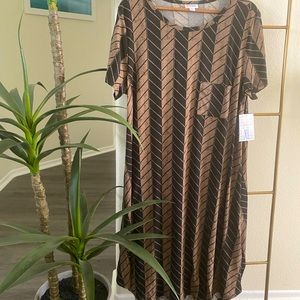 LulaRoe XL Carly Dress tan & black vertical stripes